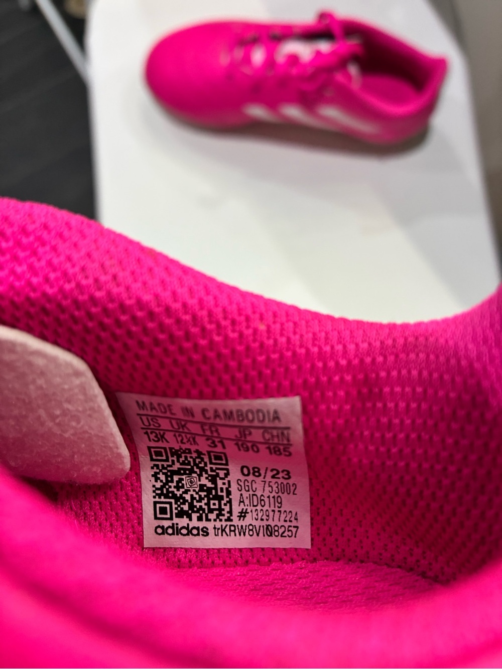 adidas Kids Hot Pink Soccer Cleats with White Three Stripes - Picture 3 of 3